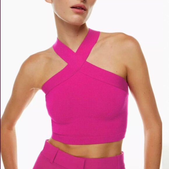 Aritzia Babaton Sculpt Knit Criss Cross Cropped Tank Granita Pink, Size Small - Picture 1 of 5